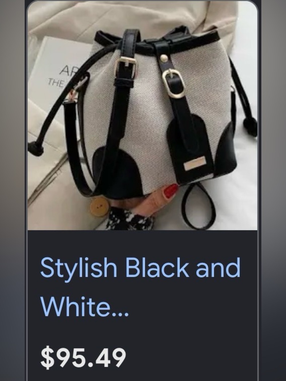 Stylish Black and White Canvas Bucket Bag